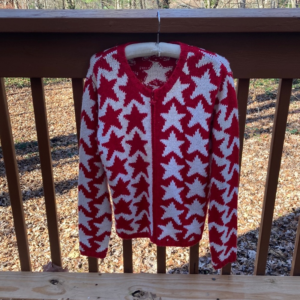 m. c. & co red star zippered cardigan sweater